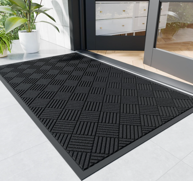 Durable Indoor Outdoor Door Mat, 3' x 4' Heavy Duty Front Door Mat for Entryway, Non-Slip Backing, Stain and Fade Resistant, Absorbent Commercial Floor Mat for High Traffic Area, Black