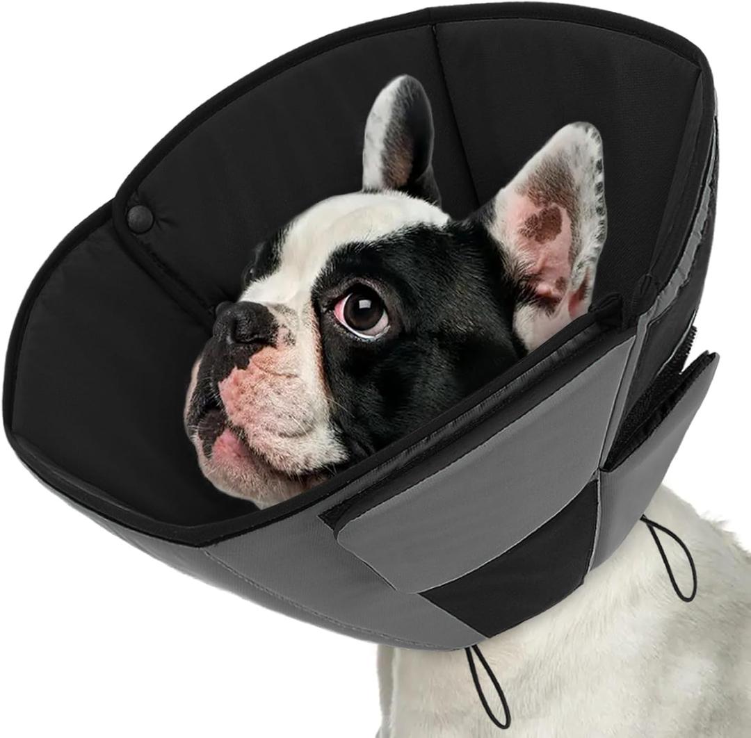 Queenmore Dog Cones for Small Dogs, Soft Cone for Dogs After Surgery, Adjustable Comfy Cone for Dogs & Cats, Comfortable Pet Cone After Surgery for Wound Healing, Grey Small