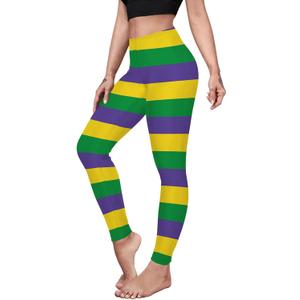 color cosplayer Mardi Gras Leggings for Women Plus Size Pants Mardi Gras Tights Costume (Large)
