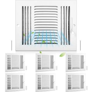 6 Pcs White 10 x 8 Inch Interior Size Air Ceiling Vent Covers 3 Way Sidewall Wall Ceiling Register Air Conditioner Vent Covers Solid Steel HVAC Accessories for Home, Bathroom, Office, Toilet