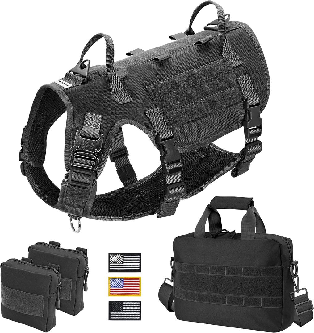 Forestpaw Tactical Dog Harness Patches Pouches and Storage Backpack Set,Dog Harness for Dogs, Capacity Tool Pouch with Shoulder Strap, Size Medium