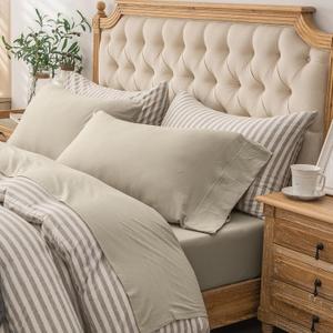 PURE ERA Jersey Knit 4pc Bed Sheet Set 100% T-Shirt Heather Cotton Super Soft Comfy Breathable Fits Mattress Up to 20" Extra Deep Pocket (Dark Beige,King)