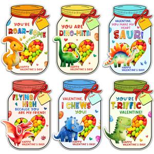 MAPDTWO 36 Packs Dinosaur Valentines Day Cards for Kids - Dinosaur Kids Valentines Day Cards for School Classroom Party Favors - Dino 3.7''x 5.3'' Mason Jar Card Exchange (Candy Not Included)