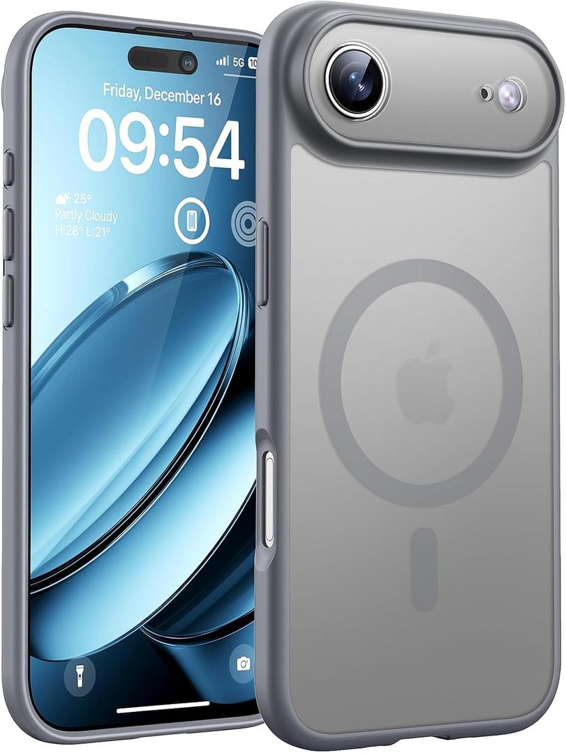 3 x TOCOL for iPhone Air Case, Compatible with Magsafe Charger, Full Camera Protection, Drop Protection, Translucent Matte Phone Case for iPhone 17 Air 6.5 inch (Gray)