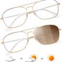 JM Aviator Blue Light Blocking Computer Glasses, Square Eye Protect Video Eyeglasses Anti Glare Men Women (Gold Frame / Anti Blue-ray Lens & Photochromic Lens)