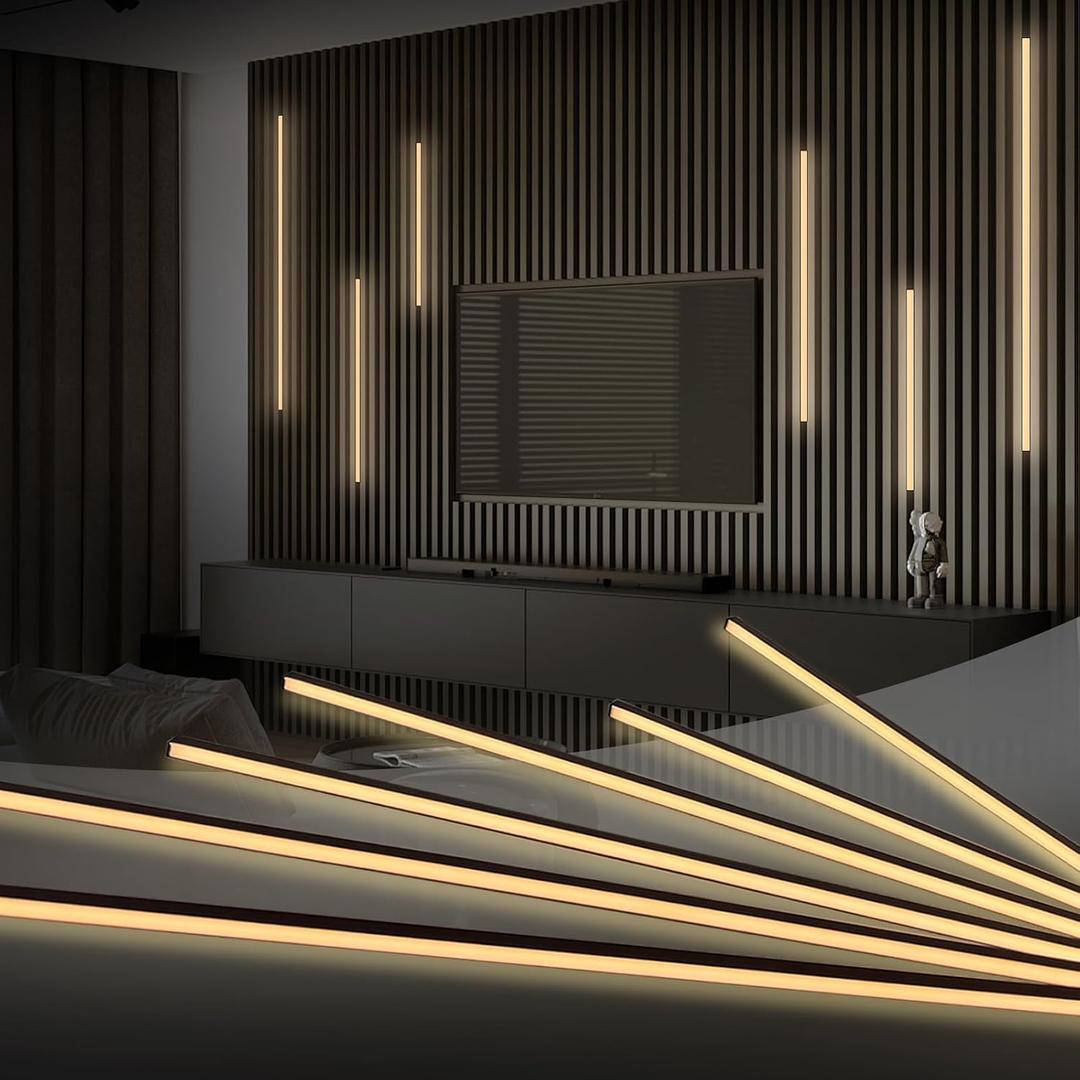 HAMRVL Black LED Recessed Lighting Kit - 6pcs DC12V Warm White Slat Wall Lights with Smart Switch,3000k Self-Adhesive Wall Panel Lights for Wood Slat Wall Panels, Headboards, Stairs, Media Wall Panels, 42in+26in+18in - 6pack