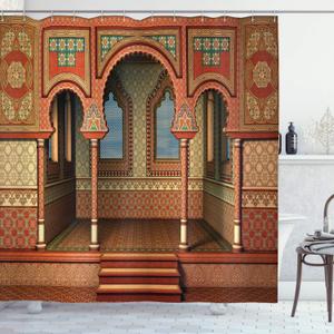 Ambesonne Orient Shower Curtain, Exotic Oriental Style Interior Palace Architecture Vintage Art Design Print, Cloth Fabric Bathroom Decor Set with Hooks, 69" W x 70" L, Multicolor
