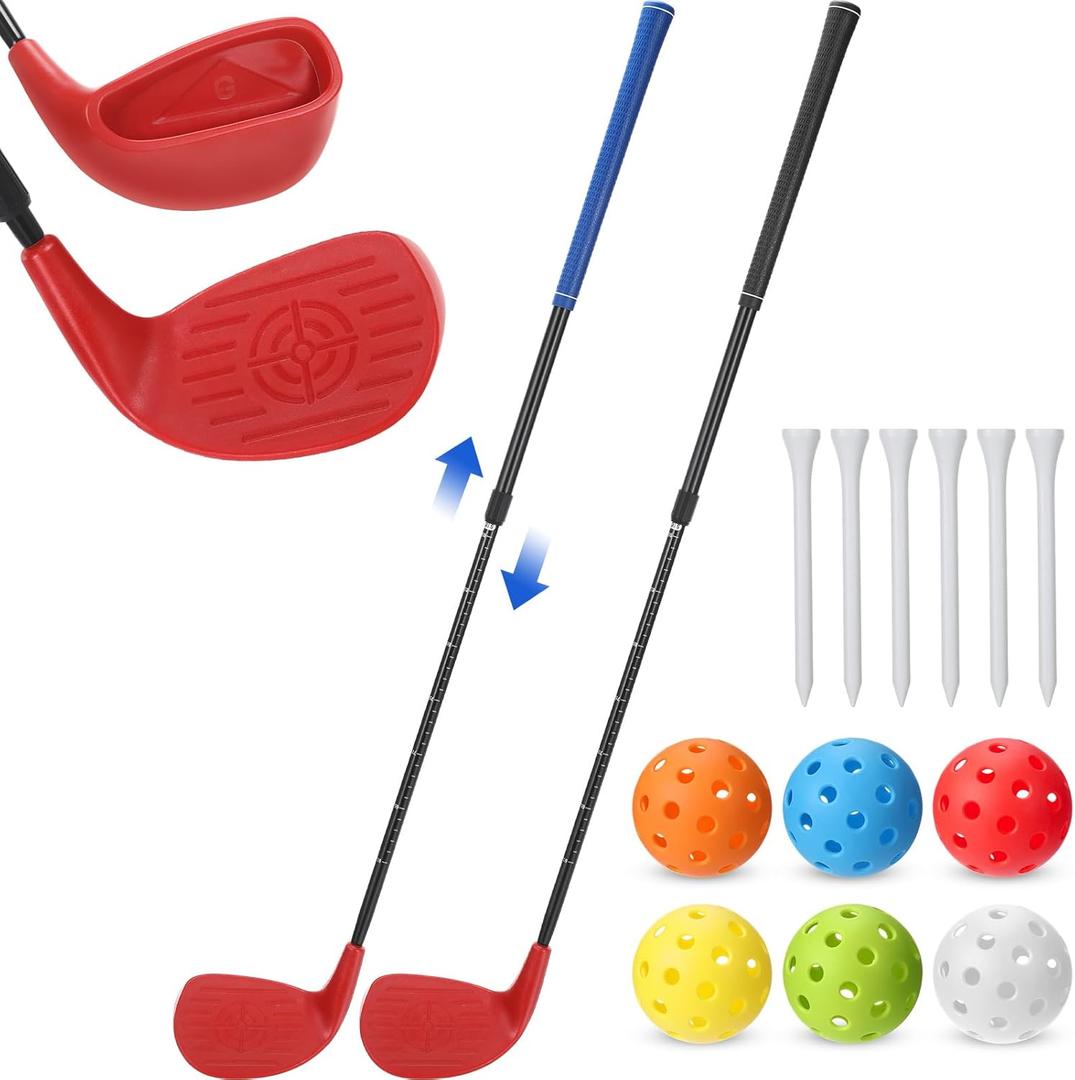 Realspring 2 Pack Backyard Golf Club Set Adjustable Golf Club for Backyard Game Plastic Chipping Clubs Hit Plastic Balls Outdoor Indoor Training Practice Gift(Black and Blue,Right Hand)