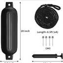 Boat Fenders 4Pack 4.5"/5.5."/6.5"/8.5" Inflatable Ribbed Marine Boat Fender with Fender Lines 6.5ft Needles and Pump for Twin Eyes Boat Fender Bumpers for Docking Fenders Use to Yacht Etc
