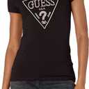 GUESS Women's Short Sleeve Embellished Logo R3 Tee (Large, Jet Black)