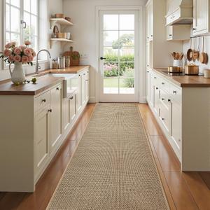 AIMPEAK Kitchen Rugs Non Slip Washable 24x60, Cushioned Rugs for Kitchen Floor, Absorbent Runner Rug Comfort Mats with Rubber Backing for Kitchen, Hallway, Office, Home Beige, 24"x60"