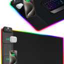 XXL Mouse Pad with Phone Holder - Black, RGB Desk Mat with 15W Fast Charging, LED Gaming Mousepad with 11 Light Colors, Waterproof Non-Slip Pad for Office & Home