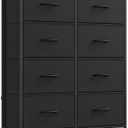 SONGMICS Dresser for Bedroom, Chest of Drawers, Steel, MDF, 8 Non-Woven Fabric Drawers, Storage Organizer Unit, Closet, Entryway, Ink Black and Ebony Black ULGS124B01S