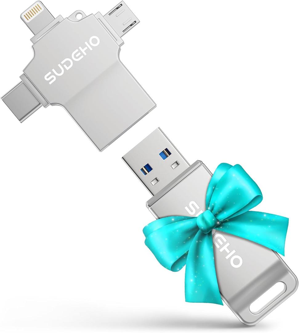 MFi Certified Photo Stick 512GB USB Flash Drive for iPhone, 4 in 1 External Memory Thumb Drive for Picture Video Saver and Backup, High Speed Memory Stick USB Drive for iPhone/iPad/Android/PC (Silver)