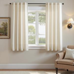 jinchan Beige Curtains for Living Room Bedroom Linen Textured 63 Inches Length Farmhouse Casual Weave Back Tab Drapes Light Filtering Window Curtains 2 Panels Heathered Beige