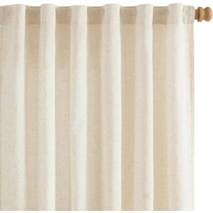 jinchan Short Linen Curtains 63 Inch Length 2 Panels Set Window Curtains for Living Room Bedroom Light Filtering Farmhouse Drapes Aesthetic Decor Beige Kitchen Drapes, Back Tab, 50W x 63L, Ecru