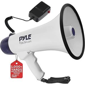 Pyle Compact Portable PA Megaphone Speaker - 40W Handheld Bullhorn with LED Flashlight, Alarm Siren, Adjustable Volume, Detachable Microphone, Battery Powered for Indoor & Outdoor Use