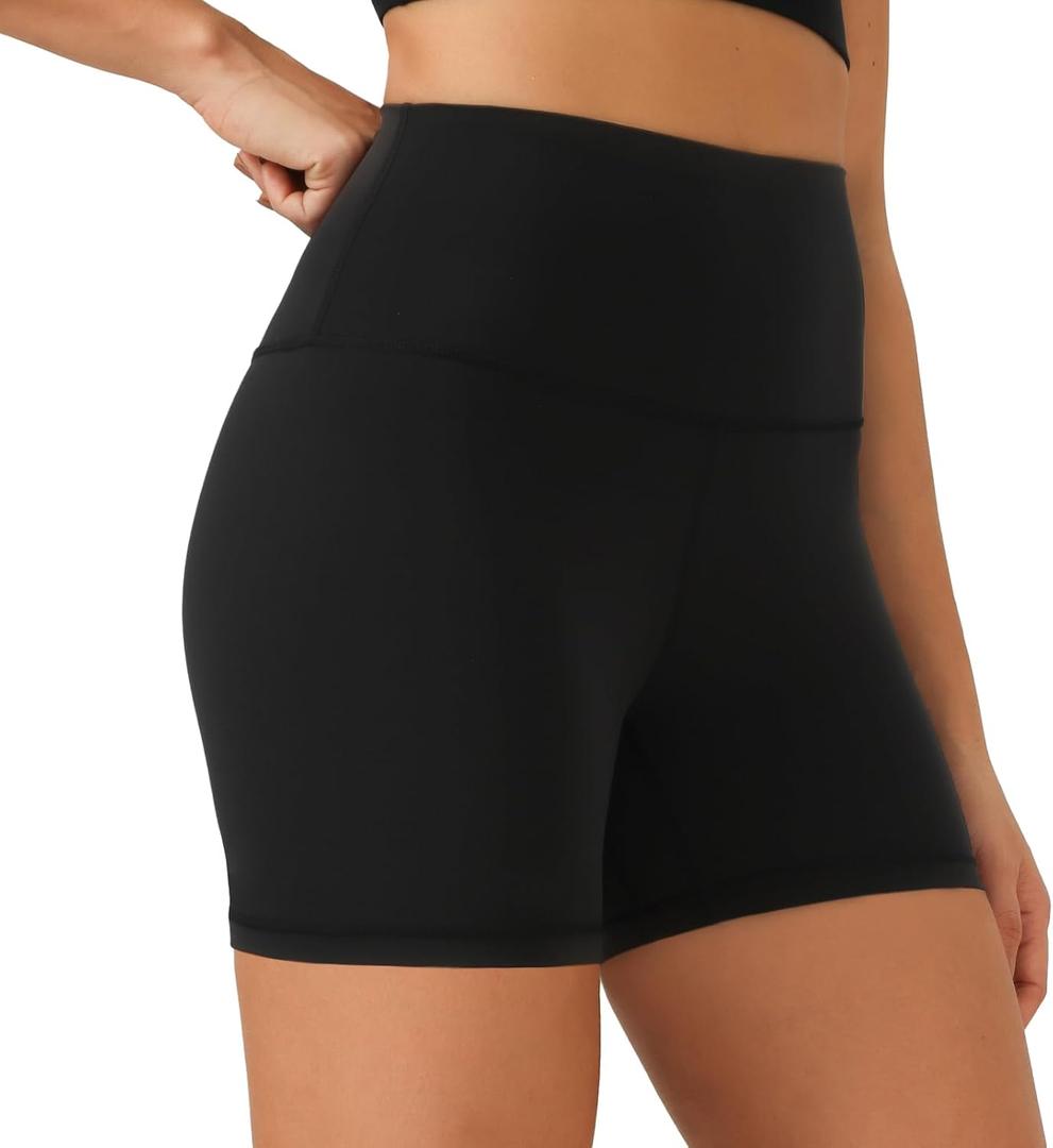 YUNOGA Women Biker Shorts 4"/6"/8" Inseam - High Waisted Tummy Control Workout Athletic Exercise Spandex Yoga Shorts (Black, L)