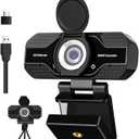 1080P HD Webcam with Microphone, Noise Cancellation, Privacy Cover, Wide-Angle Lens, Auto Light Correction, Plug & Play USB Webcam for Laptop, Desktop, PC, Zoom, Skype, Stream