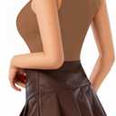 MANGOPOP Women's Mock Turtle Neck Sleeveless Tank Tops Bodysuit Leotard Clothing (Brown, M)