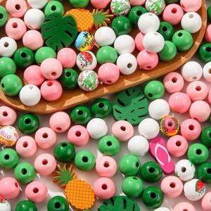 200pcs Colorful Wooden Beads 16mm Hot Summer Wood Beads for DIY Crafts Garland Home Party (greenpink)
