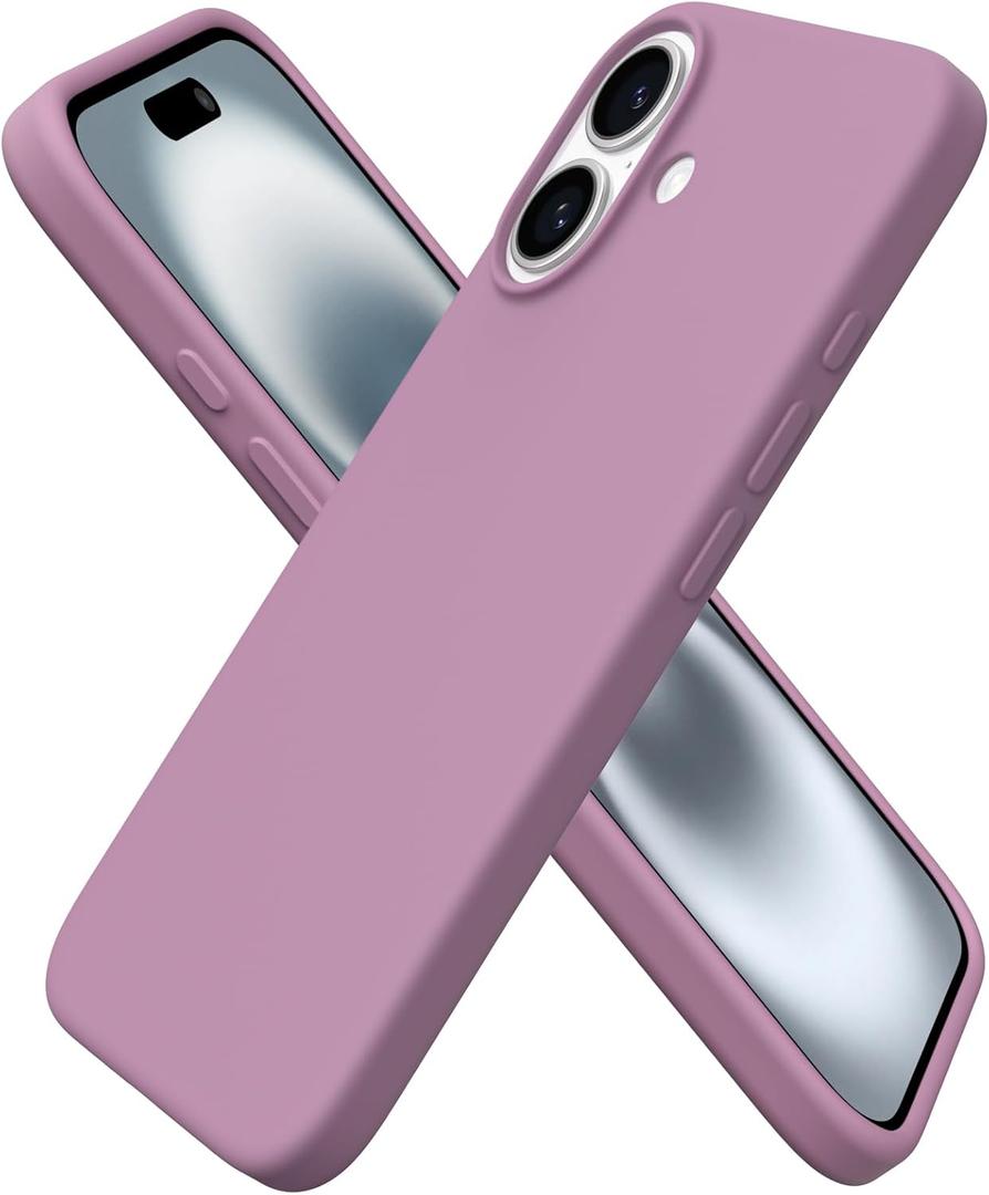 ORNARTO Compatible with iPhone 16 Case 6.1", Slim Liquid Silicone 3 Layers Full Covered Soft Gel Rubber Shockproof Phone Case, Protective Cover with Anti-Scratch Microfiber Lining-Lilac Purple