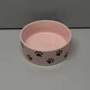 6.5 Inch Pink Ceramic Dog Bowl with Paw Print Pattern - Porcelain Wide Mouth Dog Food or Water Bowls, Large Feeding Pet Bowls for Indoor Medium Sized Dogs, for Wet or Dry Food