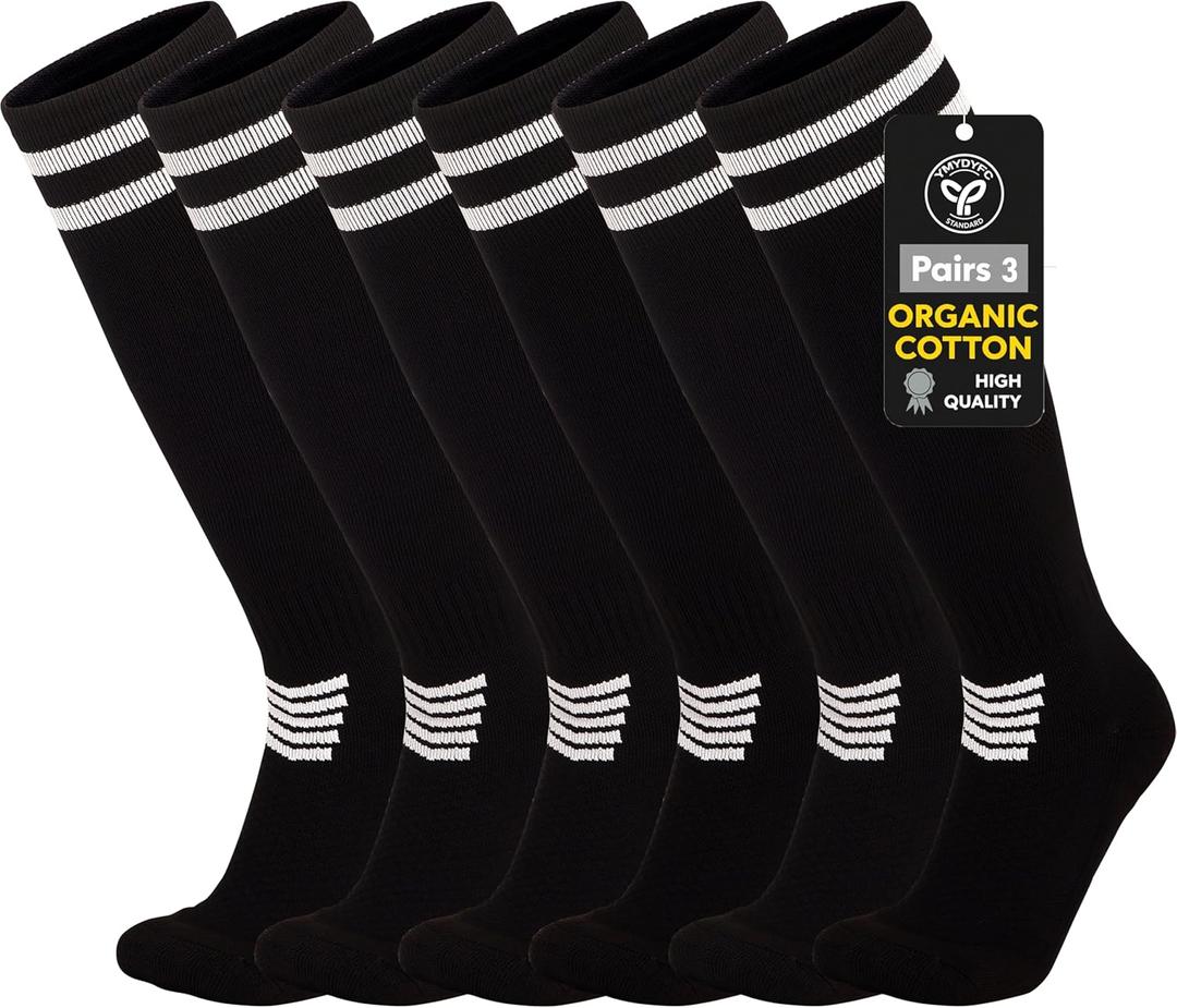YMYDYFC Kids Soccer Socks 3Pack Cushion Cotton Comression Socks Baseball Sock For Youth Toddler Boys Girls Men Knee High Sock (8-12 Years)