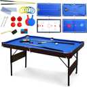 54" Folding Pool Table, 4 in 1 Multi Game Table, Folding Portable Billiards Game Table Set with Ping Pong, Hockey, Pool, and Ringtoss, for Indoor, Game Room, Office
