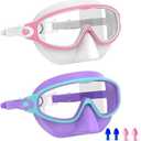 Swim Goggles for Kids 3-15 with Earplugs Large Frame Anti-Fog/UV Swimming Goggles for Boys Girls Toddler 2PCS