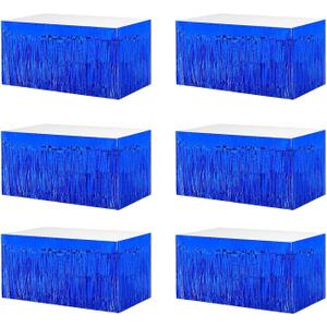 6 PCS Blue Inch Metallic Foil Fringe Tinsel Table Skirts 9 Feet x 29.5 for Rectangle Tables, Tinsel Backdrop Curtains,Party Supplies,Wedding, Birthday, Parade Floats, Christmas Decorations