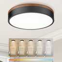 Ken & Ricky 12 Inch Wood Flush Mount Ceiling Light Fixtures,Round Flat Led Ceiling Light Dimmable,Close to Ceiling Light Fixtures for Kitchen Bathroom Bedroom Hallway 5CCT 24W 1PK