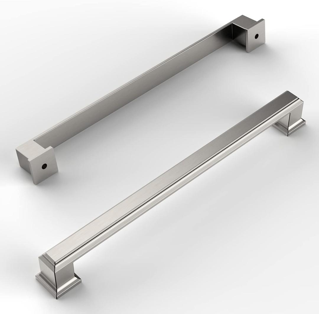 Amerdeco 10 Pack Brushed Satin Nickel Cabinet Pulls 10 Inch(256mm) Hole Center Cabinet Hardware Kitchen Cabinet Handles for Bathroom Drawer Pulls Dresser Pulls ZH0001