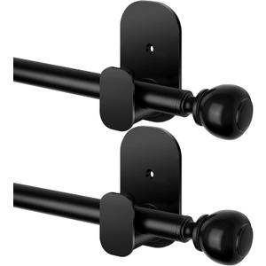 2 Pack No Drill Curtain Rods for windows 32 to 58 inch, USFOOK 5/8 In Without Drilling Curtain Rod with 3M Adhesive Brackets, Renter Friendly Drapery Poles with Black Round Finials