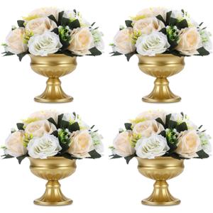 Gold Vases for Table Centerpieces, Rozrety Mini Metal Gold Flower Vase Small Floral Bowl Decorative Center Piece for Wedding Birthday Party Anniversary Decorations (4pcs)
