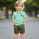 xueteox Toddler Boys Casual Shirt Set, Short Sleeve Top and Shorts 2-Piece Summer Outfit for Kids. (Green)