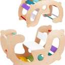 2 in 1 Rainbow Climbing Toys - Pikler Montessori Climbing Set, Wooden Rocking Horse Toy, Children Indoor Outdoor Play Gym Learning Playset, Playground for Kids Present (Medium)