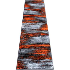 Masada Rugs, Modern Contemporary Runner Area Rug, Orange Grey Black (2 Feet X 7 Feet)