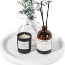 Silicone Bathroom Tray Round Vanity Tray Decorative Soap Holder Kitchen Countertop Organizer Coffee Table Decor for Candle, Perfume, Plant, 9 Inch, White