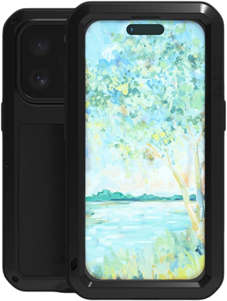 LOVE MEI for iPhone 16 Pro (6.3) Metal Case, Heavy Duty Metal Military Grade Shockproof Dustproof Full Body Case with Built in Tempered Glass Screen Protector for iPhone 16 Pro (Black)