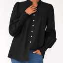 PRETTYGARDEN Fall Lantern Long Sleeve Shirts for Women 2026 Trendy Button Vneck Pullover Henley Tops Dressy Work Blouses (Black, M)