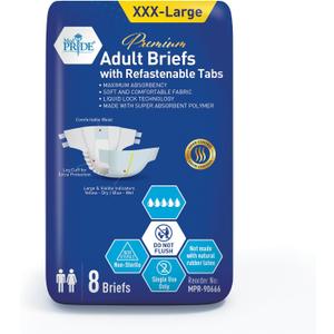 MED PRIDE Maximum Absorbency Adult Briefs for Incontinence with Refastenable Tabs - Ultra-Absorbent Adult Diapers for Men & Women- Bladder Control Unisex Disposable Underwear (XXX-Large - Bag of 8)