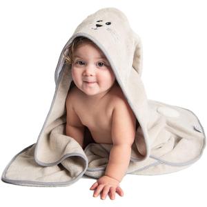 Babble Bean Premium Grey Bunny Hooded Bath Towel with Hand Pockets for Infant, Baby, and Toddler - Thick and Highly Absorbent, Plush 100% Cotton, 640 GSM, 35x35 Inches, Hypoallergenic & Eco-Friendly