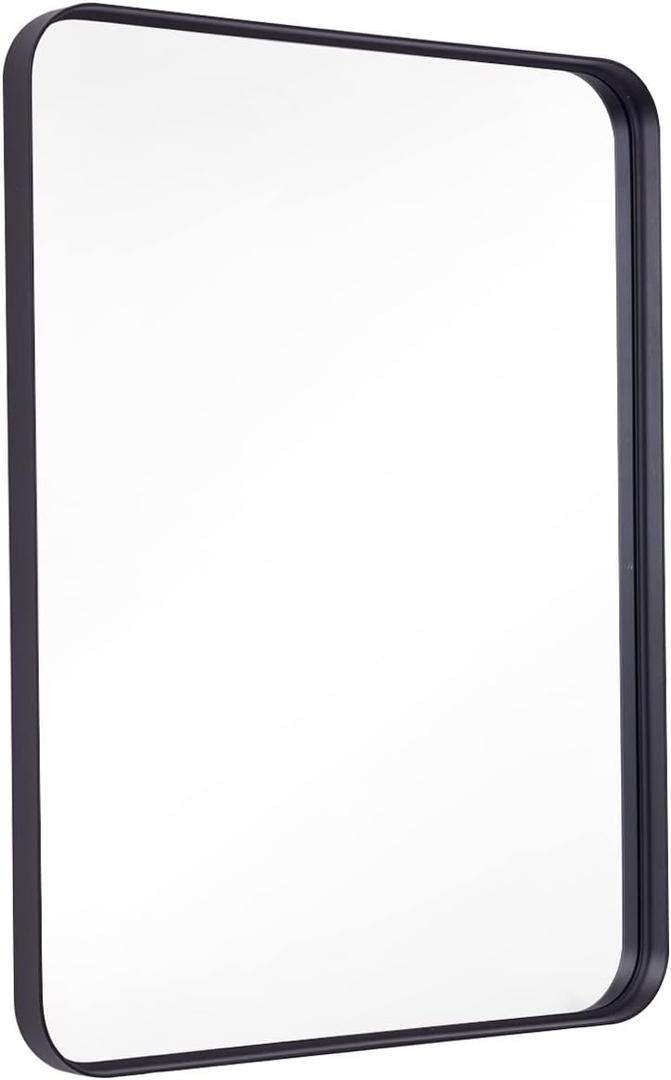 Wall Mirror for Bathroom, 40x30 Inch Black Bathroom Mirror, Rectangular Wall Mounted Decorative Mirror, Rounded Corner, Aluminum Alloy Frame,Home Decor, Hangs Horizontal or Vertical