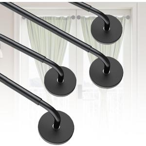 4 Pack Magnetic Curtain Rods for Metal Door, Adjustable 18 to 30 Inch Curtain Rod 3/8" Diameter Magnet Rods for French Door Rod Window Cafe(Black, 4Pack)