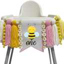 Pink Bee ONE High Chair Banner Happy 1st Birthday Tassels Banner for Girl First Bee Day Fairy 1st Birthday Party Decorations