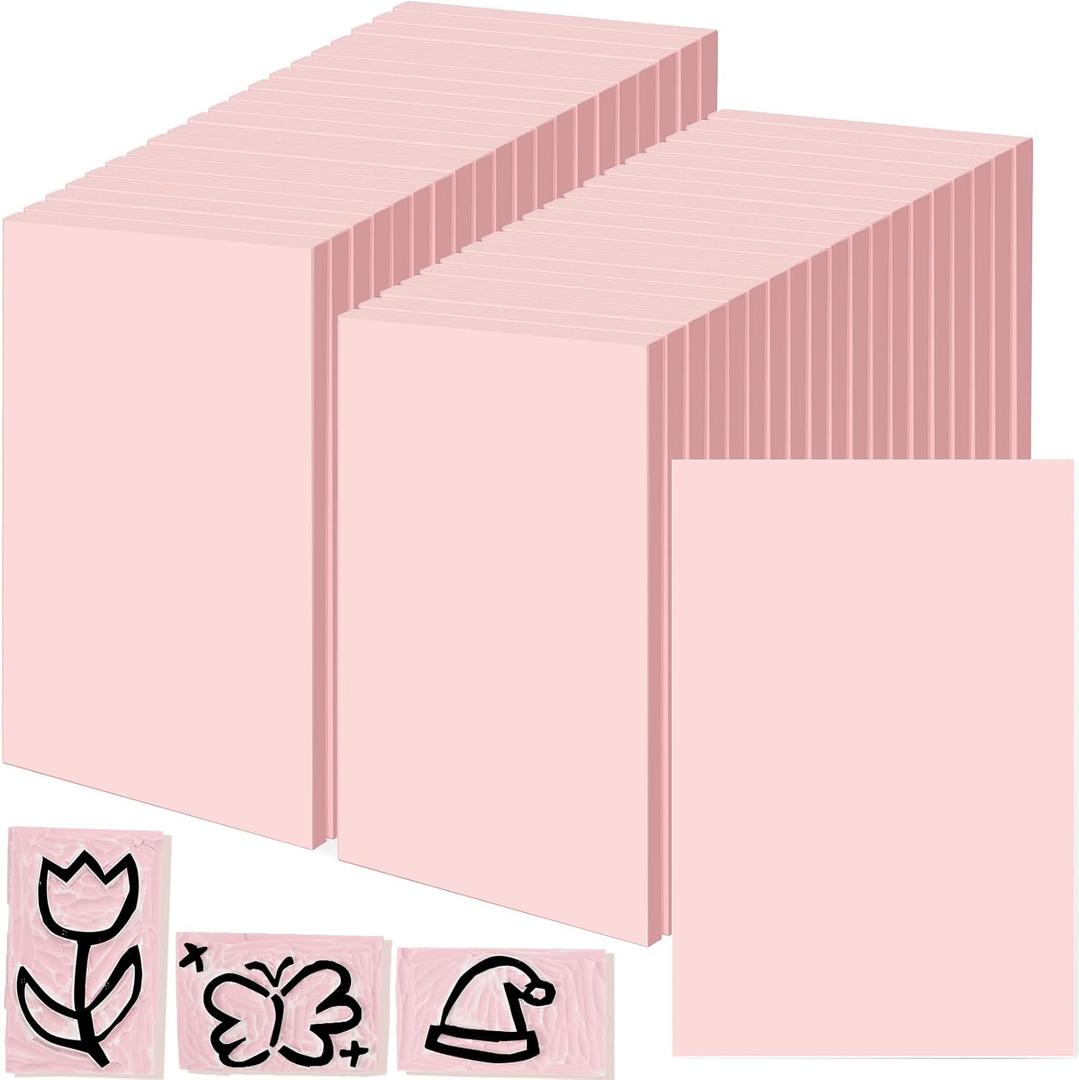 Frienda 40 Pcs 4"x6" Rubber Carving Blocks Linoleum Block Stamp Making Kit Soft Rubber Carved Brick for Stamp Maker Printmaking Supplies Craft Project(Pink)
