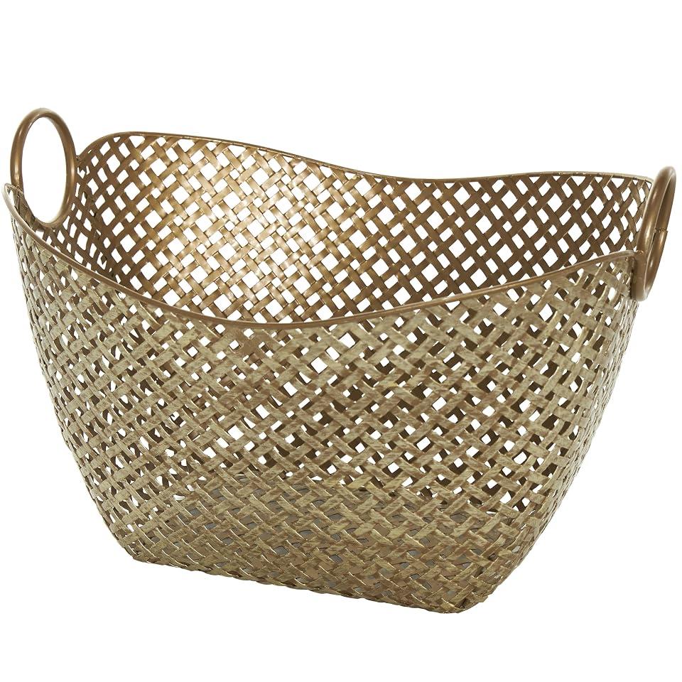 Deco 79 Metal Handmade Decorative and Functional Storage Basket Woven Inspired Basket Organizer with Handles, Basket for Storage 17" x 13" x 11", Gold