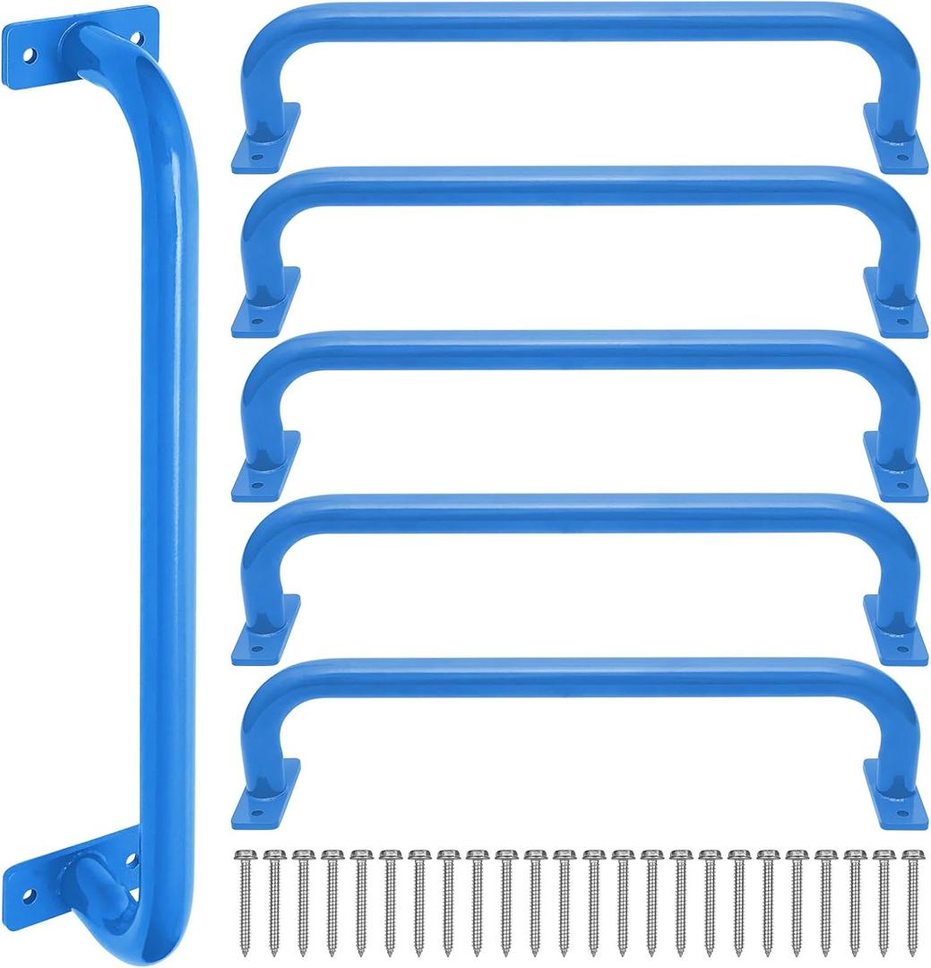 ESPETS 17 Inch Set of 6 Glossy Blue Steel Playground Handles - Playset Accessories Grab Handles, Swingset Safety Grab Bars, Indoor Monkey Bars for Jungle Gym, Playhouse, Climbing Frame