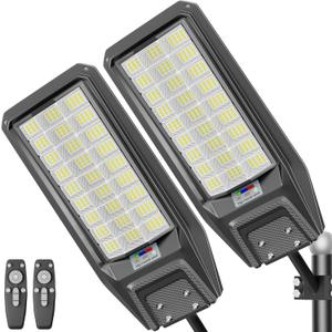 2Pack Solar Street Lights Outdoor, 9800W Super Bright LED Solar Powered Street Lamps with Motion Sensor, Dusk to Dawn, IP67 Waterproof for Yard, Garden, Parking Lot, Driveway, Farm